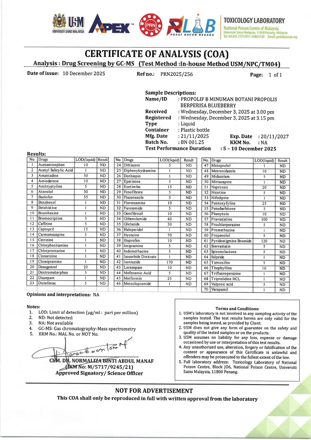 Sijil Pusat Racun Negara Propolif-B